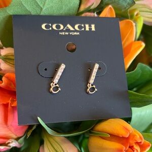 NIP Coach Signature Pave Bar Stud Earrings in rose gold finish